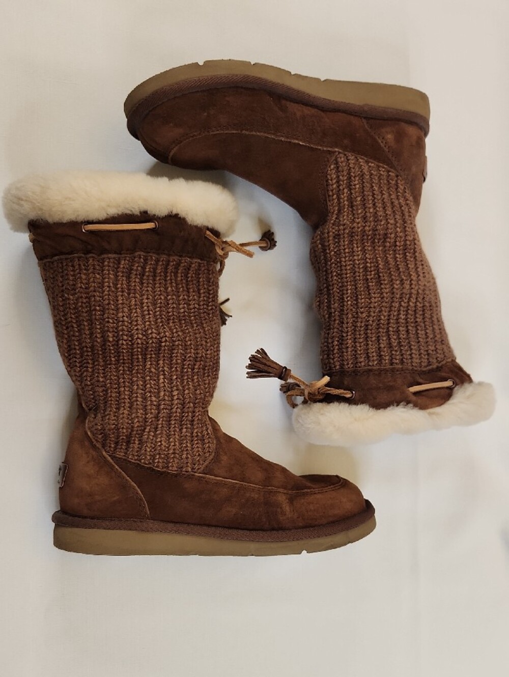 Ugg Women’s Brown Knit Shearling-Trim Winter Boots - Picture 3 of 10